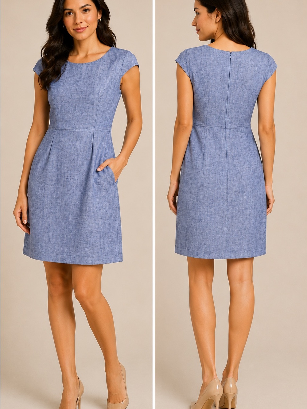 J.Crew Blue Linen Blend Sheath Dress Size 0 Cap Sleeve Career Office Pockets